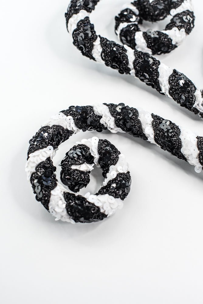 Black and White Stripe Sequin Spiral Curly Spray - Greenery Market86274BKWT