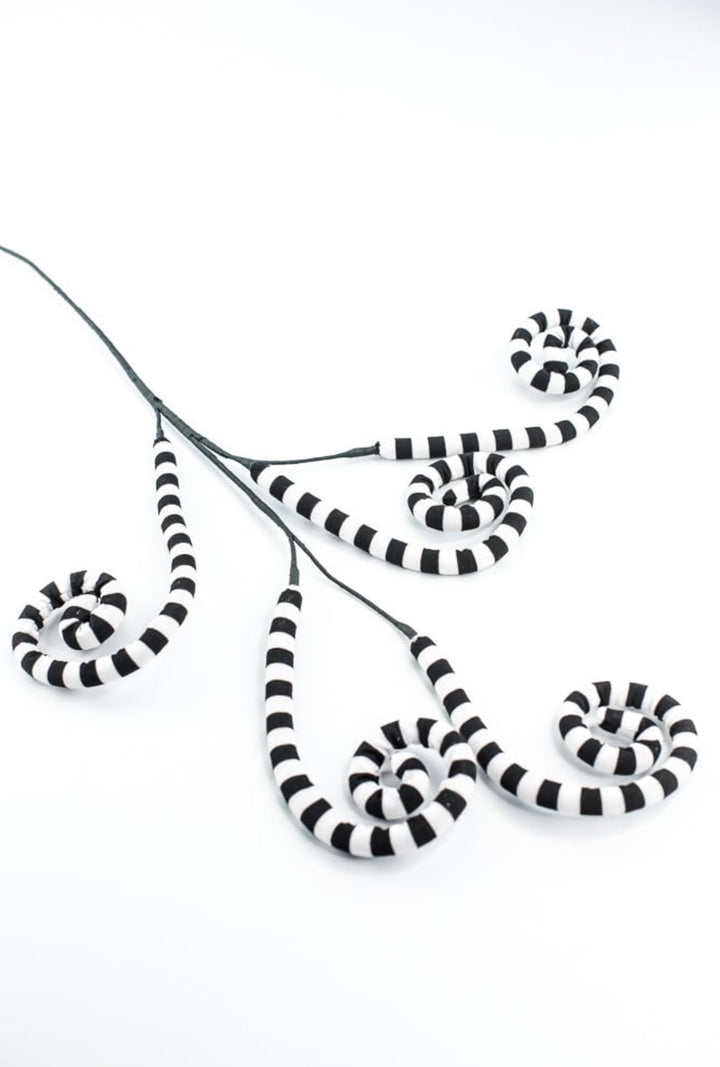 Black And White Striped Curly Spray - Greenery MarketPicks56533BKWT