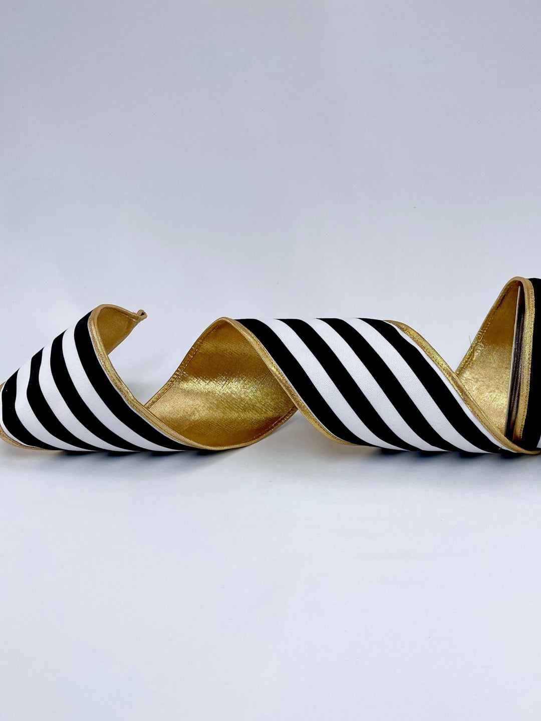 Black and white with gold lame edge ribbon - 4” - Greenery MarketWired ribbonMTX72722 BKWH