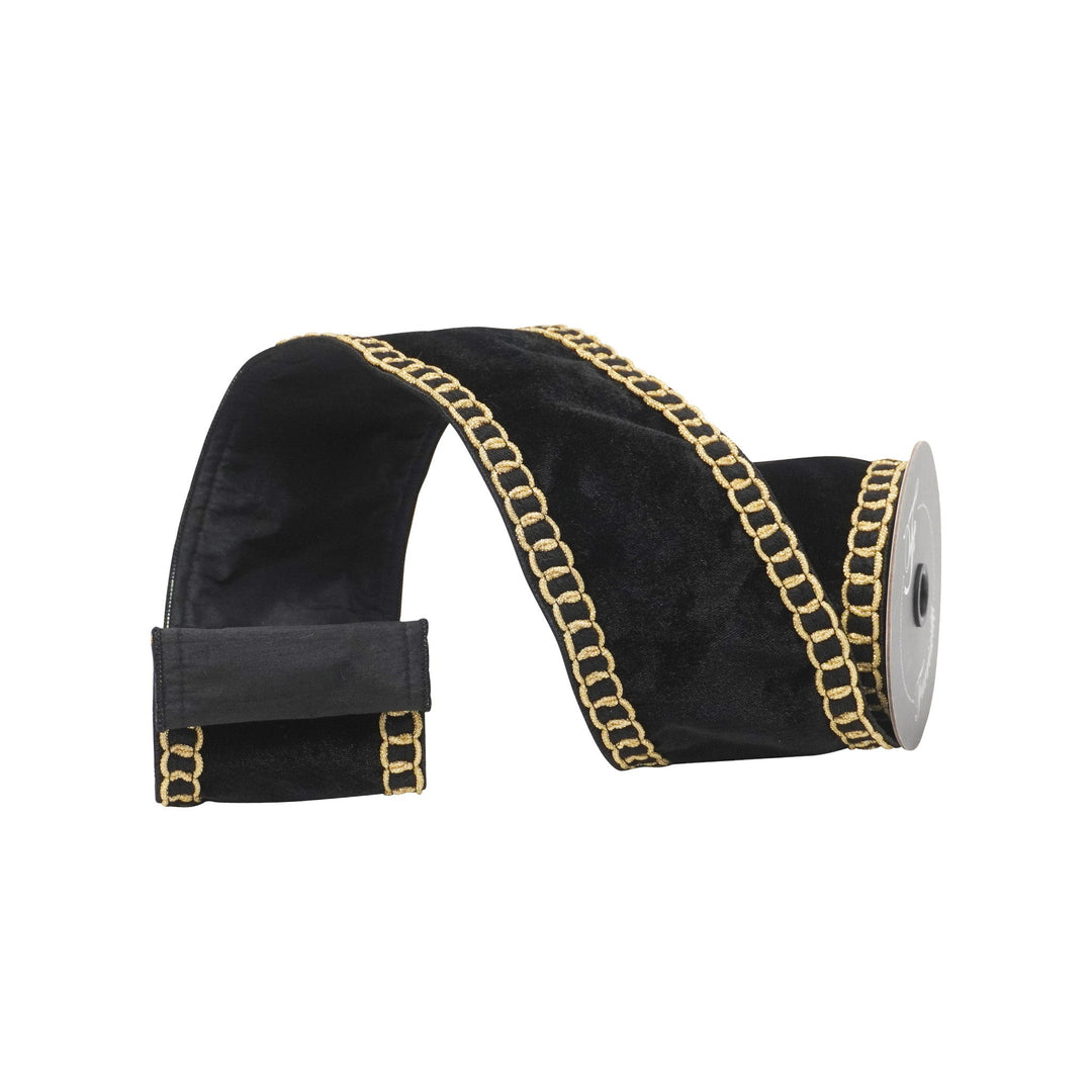 Black Beverly Chain Farrisilk Wired Ribbon - 4" - Greenery MarketRC271 - 92