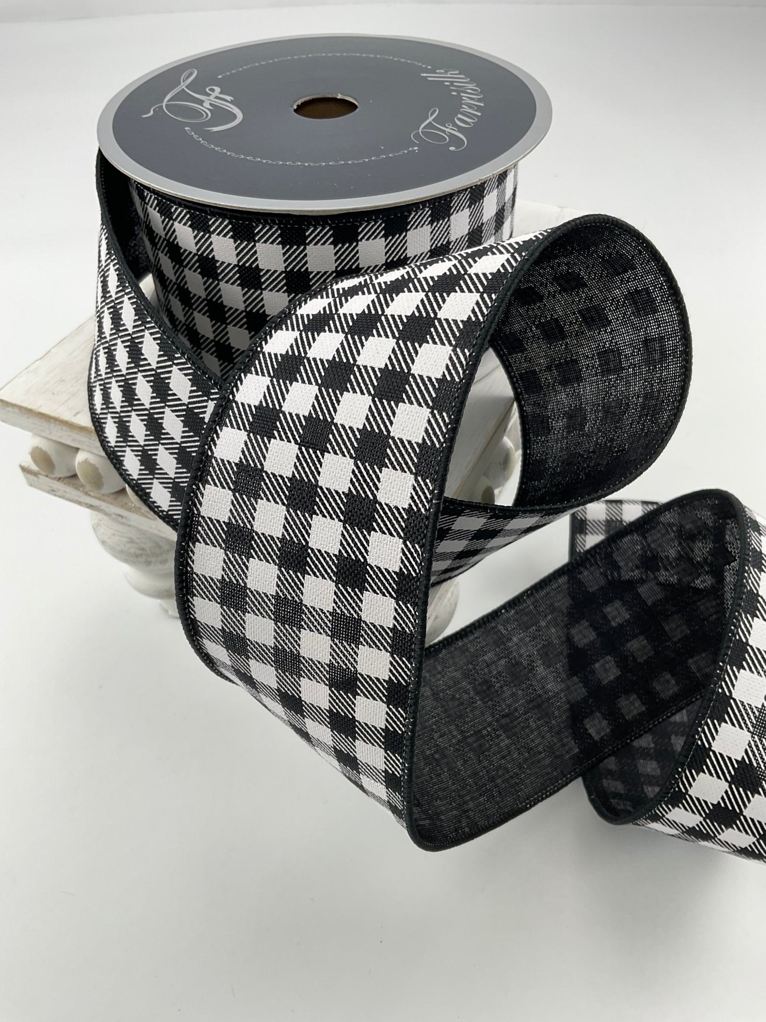 Black check 2.5” farrisilk wired ribbon - Greenery MarketRibbons & TrimRA842-92