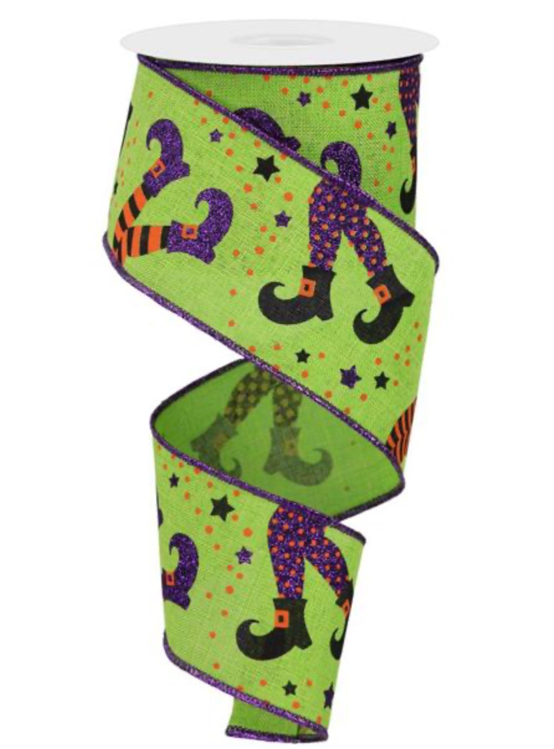 Black, green, and orange witch legs ribbon - 2.5” - Greenery MarketWired ribbonRGE148333
