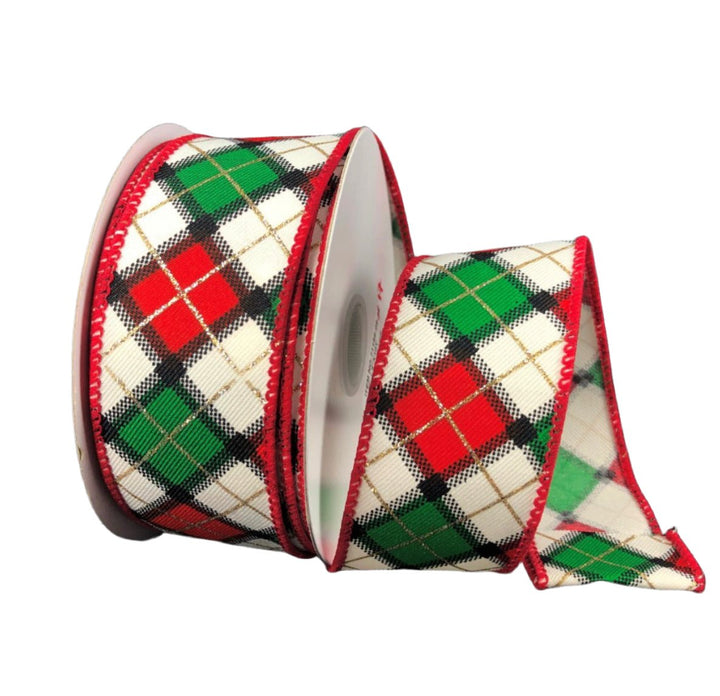 Black, green, and red plaid wired ribbon , 1.5" - Greenery MarketWired ribbon71156-09-17