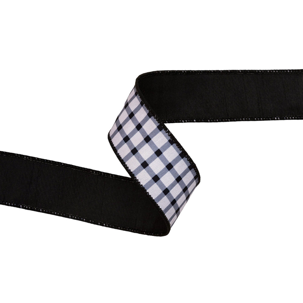 Black Grid On White with Black Backing Wired Dupioni Ribbon - 1.5" - Greenery MarketWired Ribbon9344W-038-38E