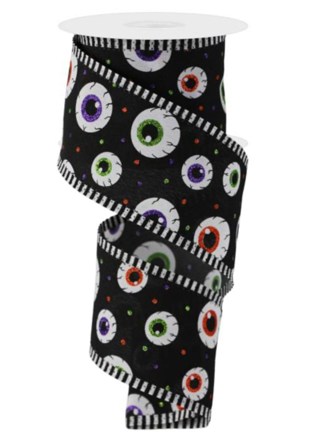 Black halloween eyeball wired ribbon, 2.5" - Greenery MarketWired ribbonRGA8833