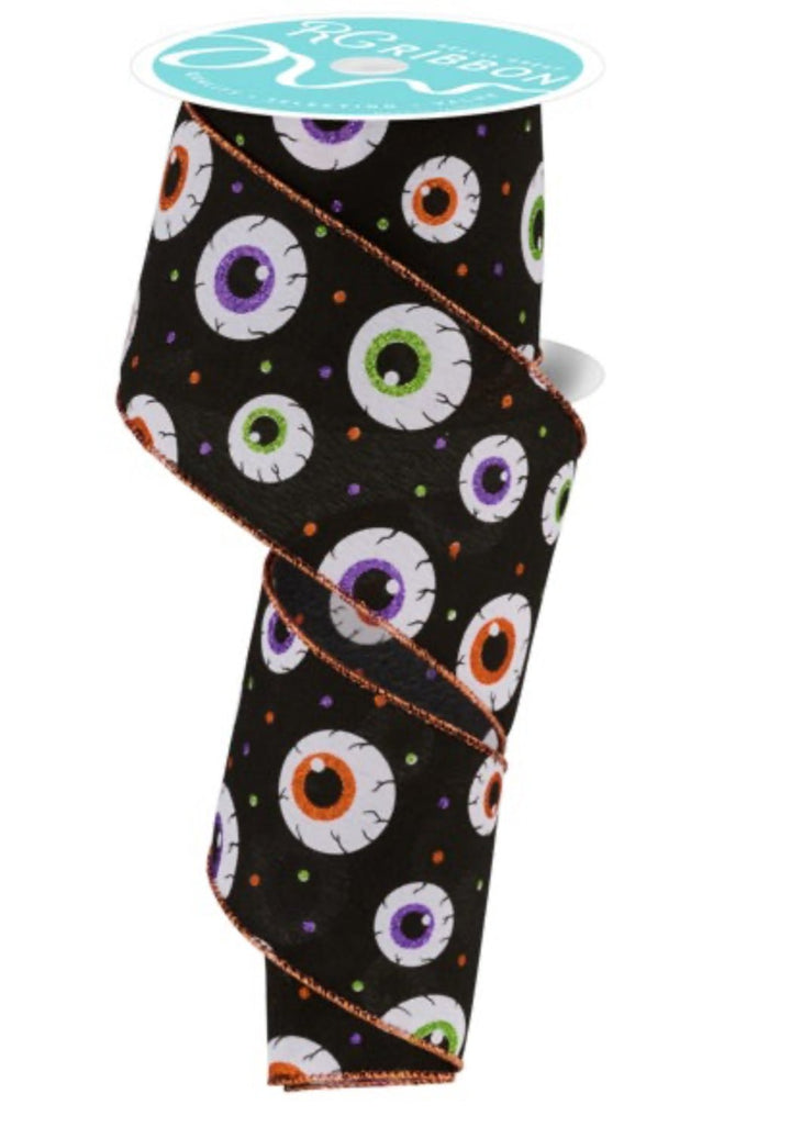 Black halloween eyeball wired ribbon, 2.5" - Greenery MarketWired ribbonRGE147827