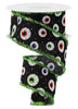 Black halloween eyeball wired ribbon with tinsel edge, 2.5" - Greenery MarketWired ribbonRGA8788