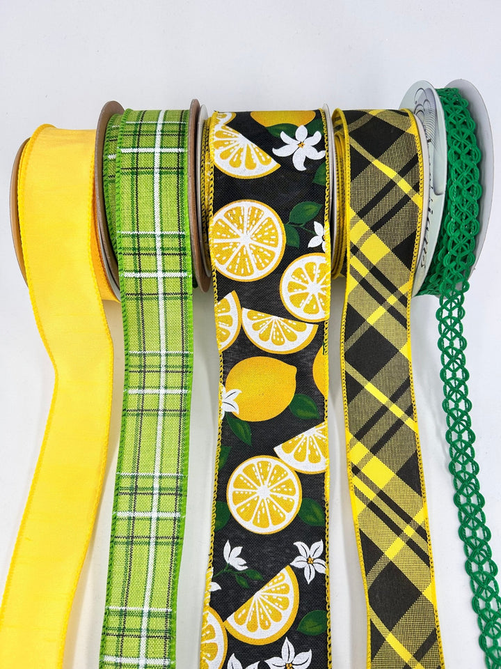 Black Lemon bow bundle x 5 ribbons - Greenery MarketWired ribbonLemonsX5