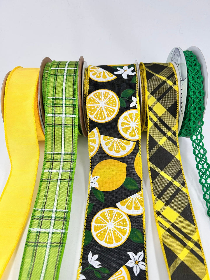 Black Lemon bow bundle x 5 ribbons - Greenery MarketWired ribbonLemonsX5