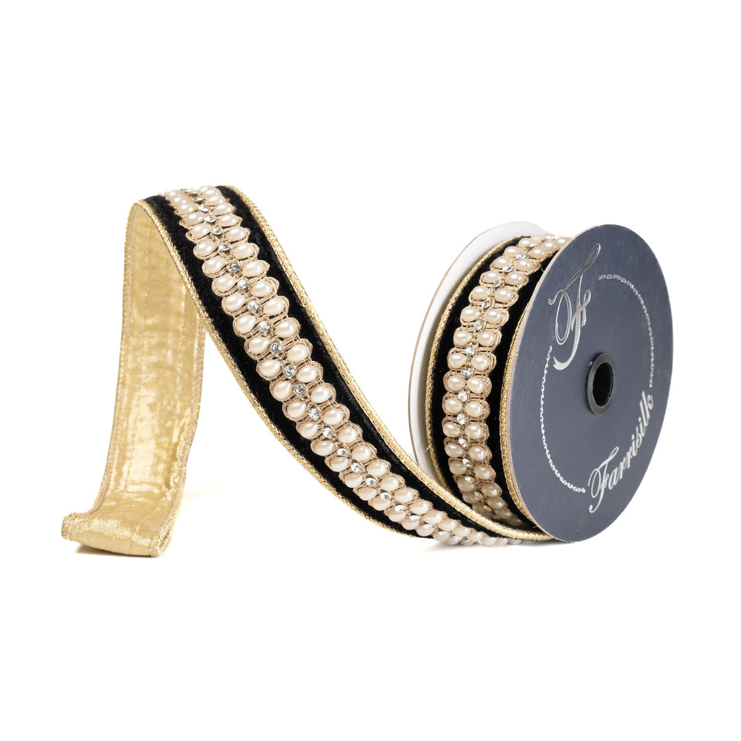 Black Pearl Necklace Farrisilk Wired Ribbon - 1.5" - Greenery MarketRK836-92