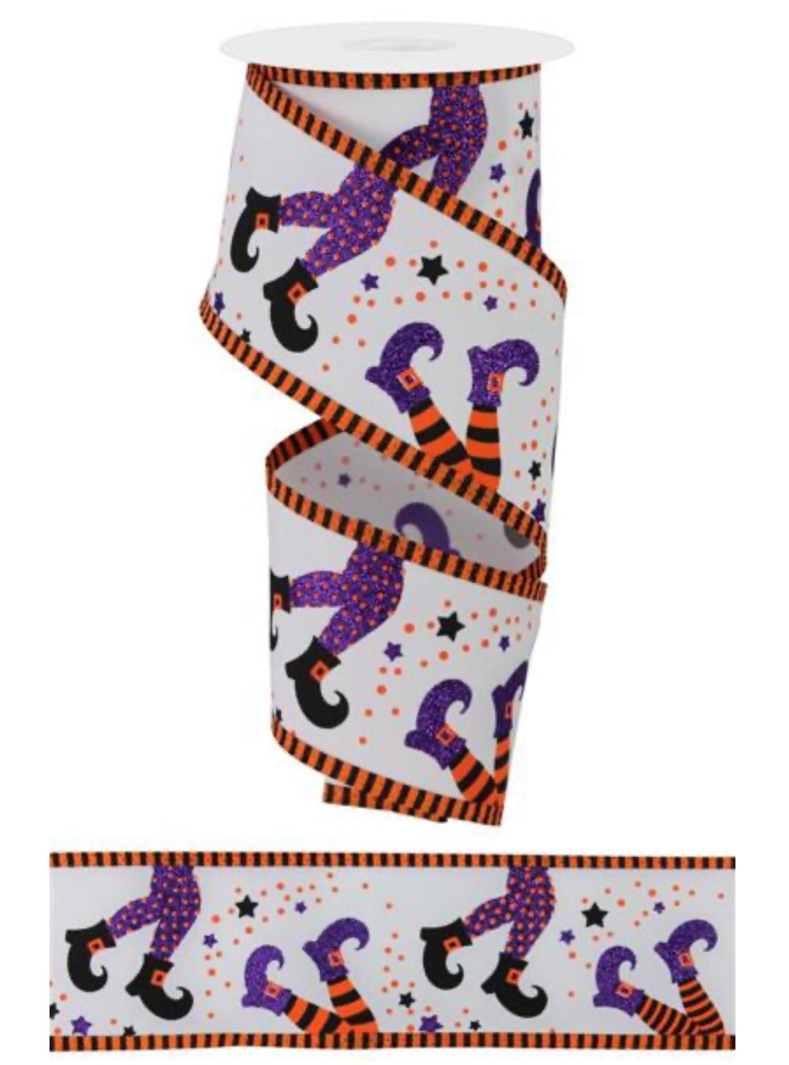 Black, purple, white, and orange witch legs ribbon - 2.5” - Greenery MarketWired ribbonRGC805427