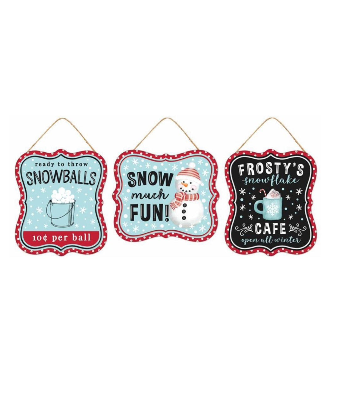 Black, red, and white snow swag signs x 3 signs - Greenery MarketChristmasMD0984