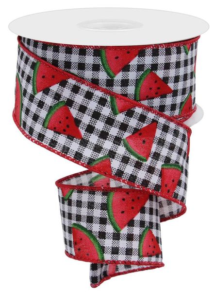 Black, Red, & Green Watermelon Slice Gingham Ribbon - 1.5" - Greenery MarketWired RibbonRGE1062