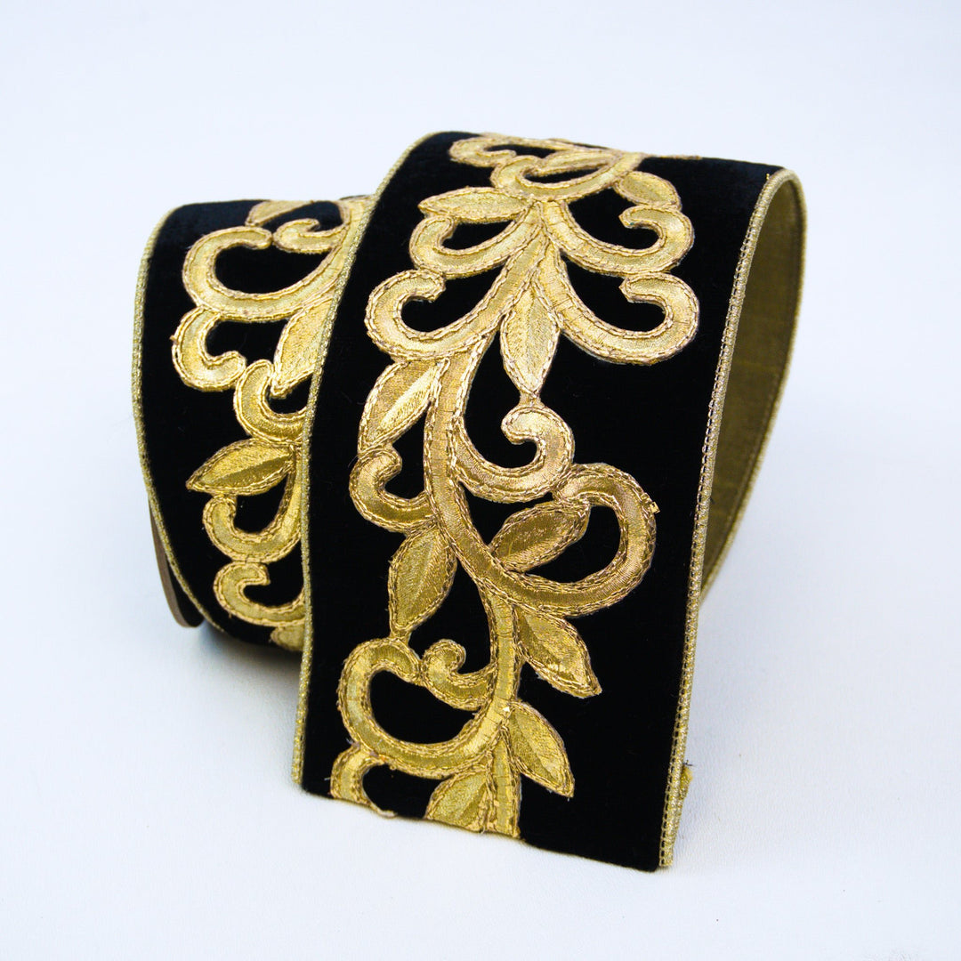 Black Royal Embroidery Farrisilk Wired Ribbon - 4" - Greenery MarketRG753-92