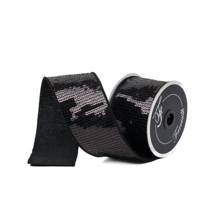 Black Sequin Shine Farrisilk Wired Ribbon - 2.5" - Greenery MarketRibbons & TrimRK761 - 92