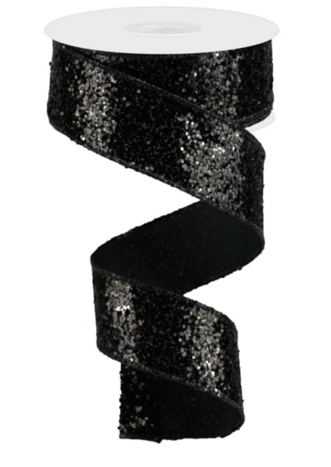 black Solid large glitter wired ribbon 1.5” - Greenery MarketWired ribbonRga130002