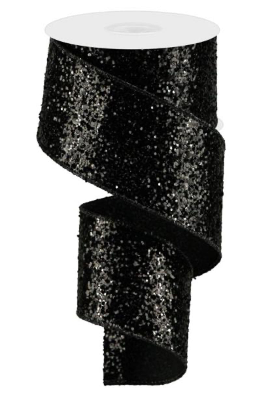 Black Solid large glitter wired ribbon 2.5” - Greenery MarketWired ribbonRGA130102