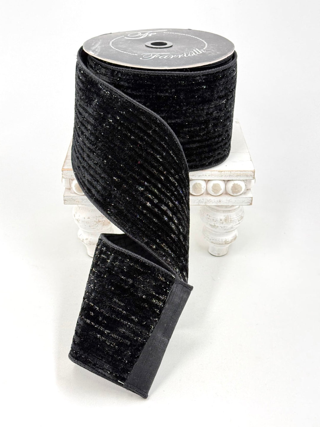 Black Tinsel Corduroy Farrisilk wired ribbon AS IS - 4” - Greenery Marketwired ribbonRK417-92