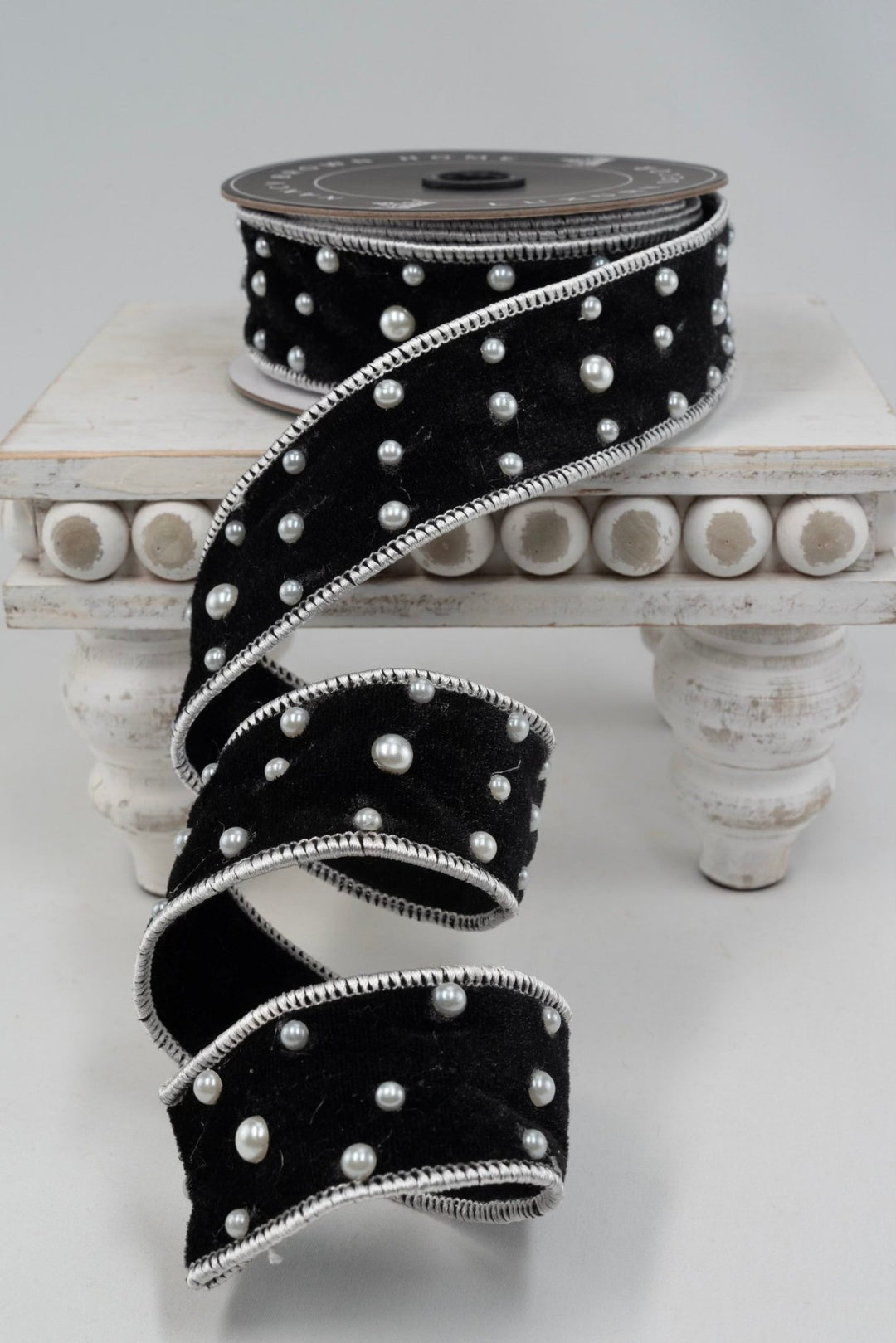 Black Velvet & Pearls Wired Ribbon - 1.5" - Greenery Market25-B375-BK
