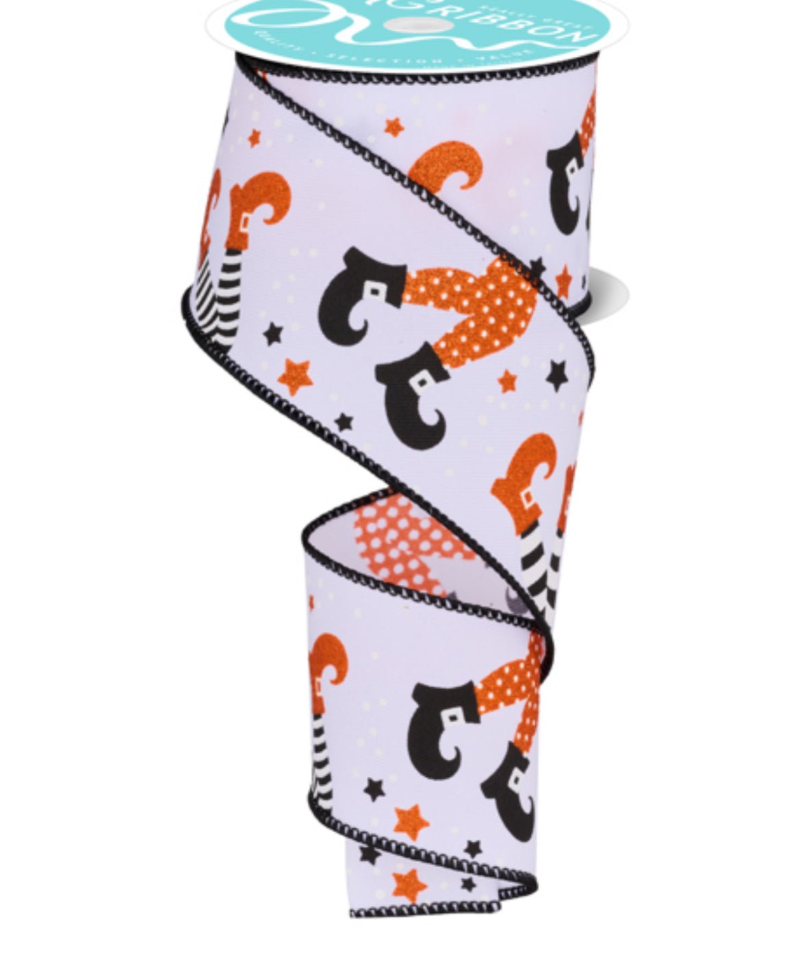 Black, white, and orange witch legs ribbon - 2.5” - Greenery MarketWired ribbonRGF138227
