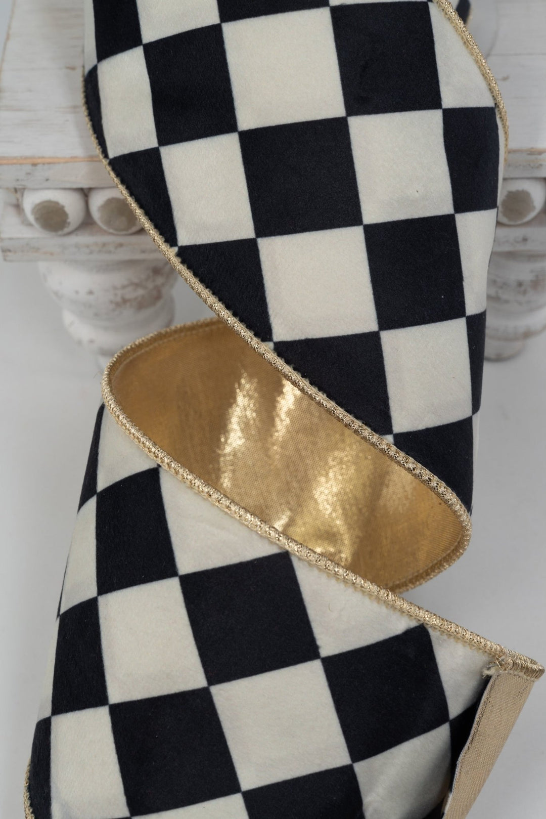 Black & White Diamond Velvet Ribbon - 4" - Greenery MarketRV5401-BK/WH