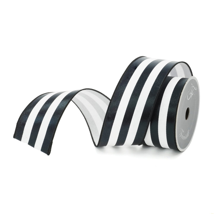 Black & White Foil Vertical Stripes Farrisilk Wired Ribbon - 2.5" - Greenery MarketRibbons & TrimRA750 - 92