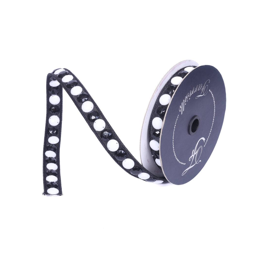 Black & White Gumdrop Garland Farrisilk Wired Ribbon - .75" - Greenery MarketRK832-90