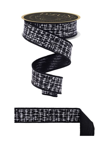 Black & White Knit Look Texture Fused Ribbon - 1.5" - Greenery MarketLX328502