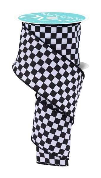 Black & White Mini Check Ribbon - 2.5" - Greenery MarketWired RibbonRGA1055X6