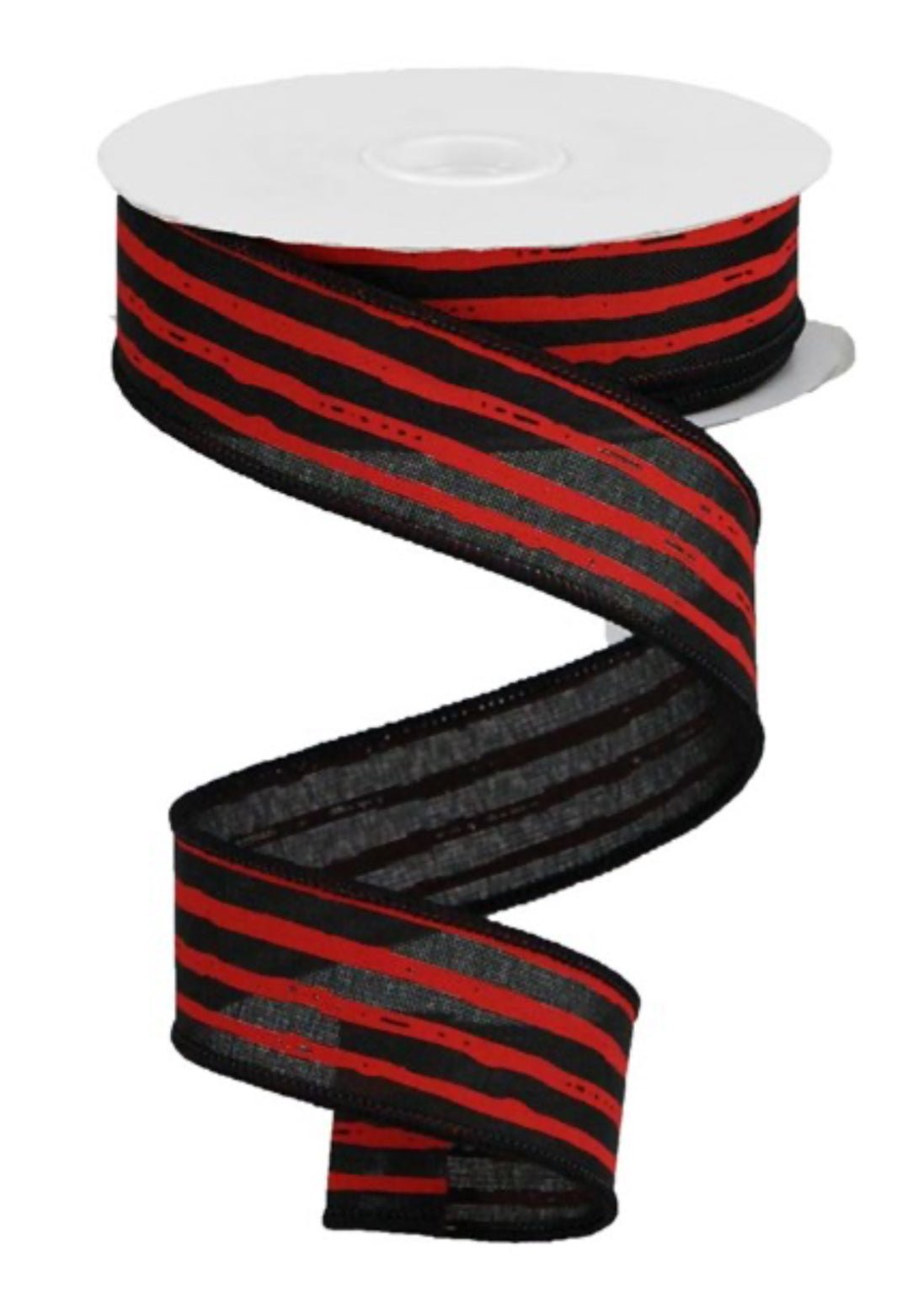 Black with red uneven lines wired ribbon 1.5