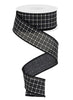 Black with white raised stitch wired ribbon 1.5" - Greenery MarketWired ribbonRG0167702
