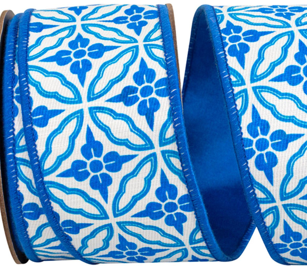Blue Amalfi Chinoiserie Wired Ribnon - Greenery Market