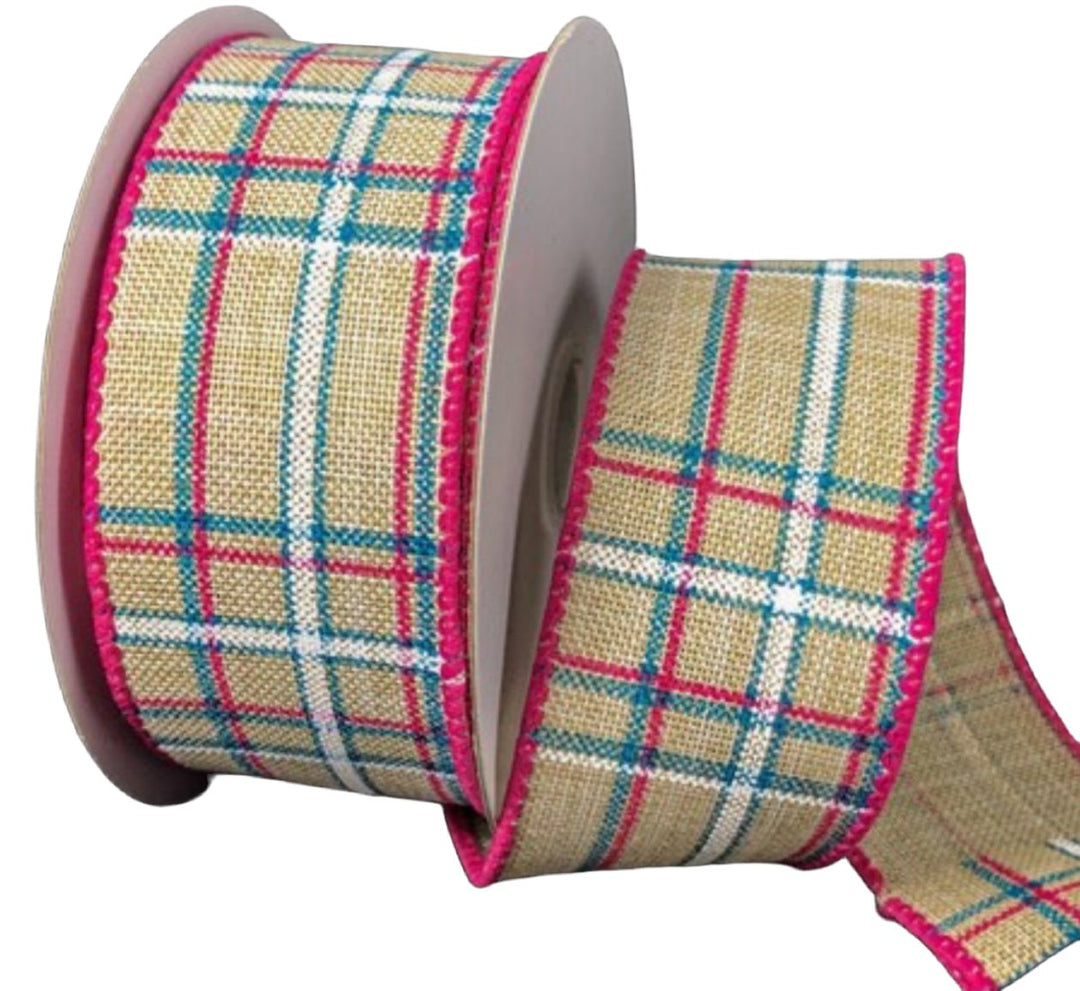 Blue and fuchsia pink plaid wired ribbon 1.5” - Greenery MarketWired ribbon41239-09-39