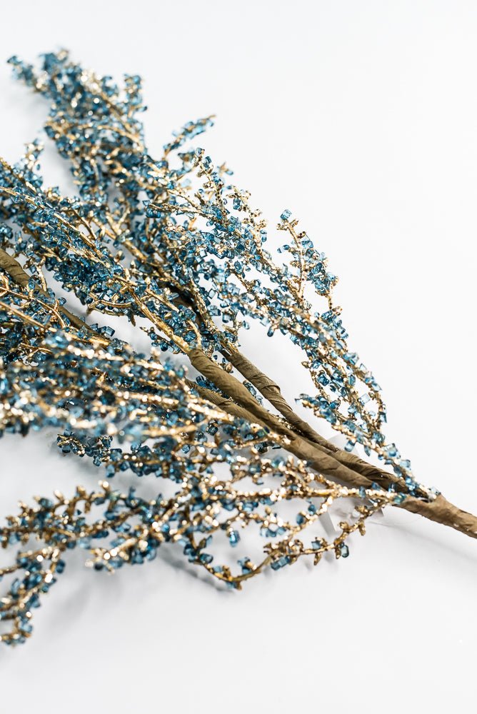 Blue and Gold Iced Twig Spray - Greenery Market32146-BLGD