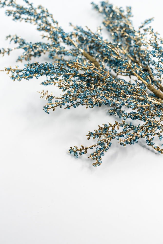 Blue and Gold Iced Twig Spray - Greenery Market32146-BLGD