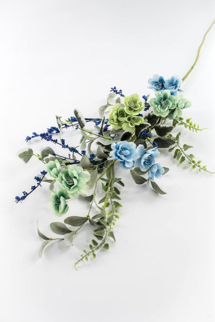 Blue And Green Mixed Blossom Spray - 30" - Greenery Market65478-BL