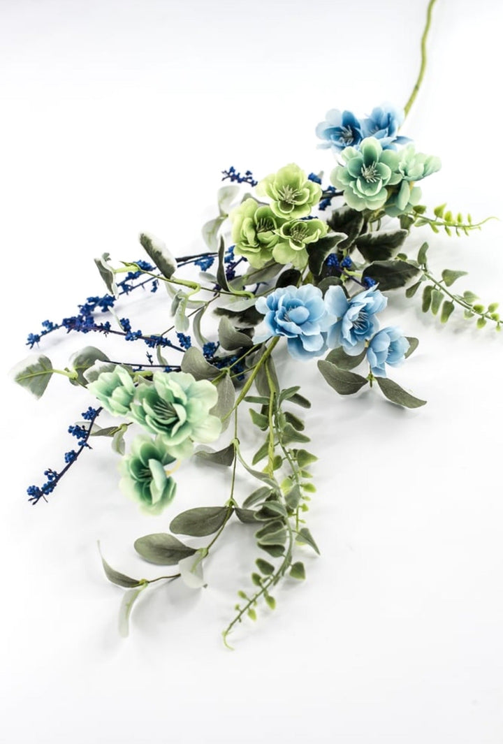 Blue And Green Mixed Blossom Spray - 30" - Greenery Market65478-BL