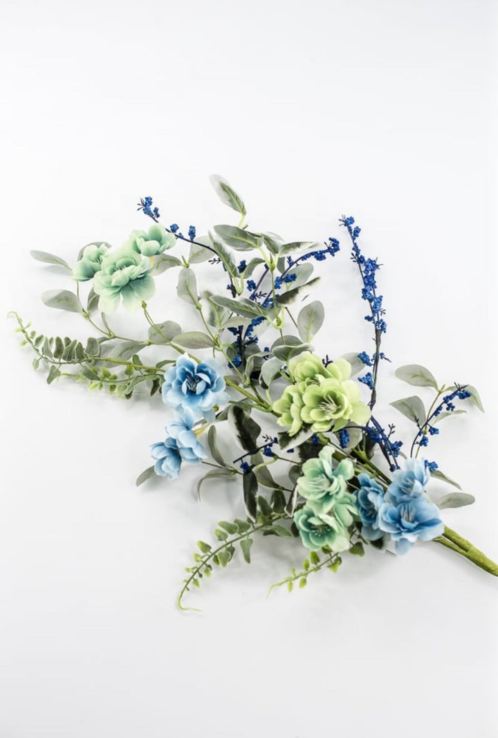 Blue And Green Mixed Blossom Spray - 30" - Greenery Market65478-BL
