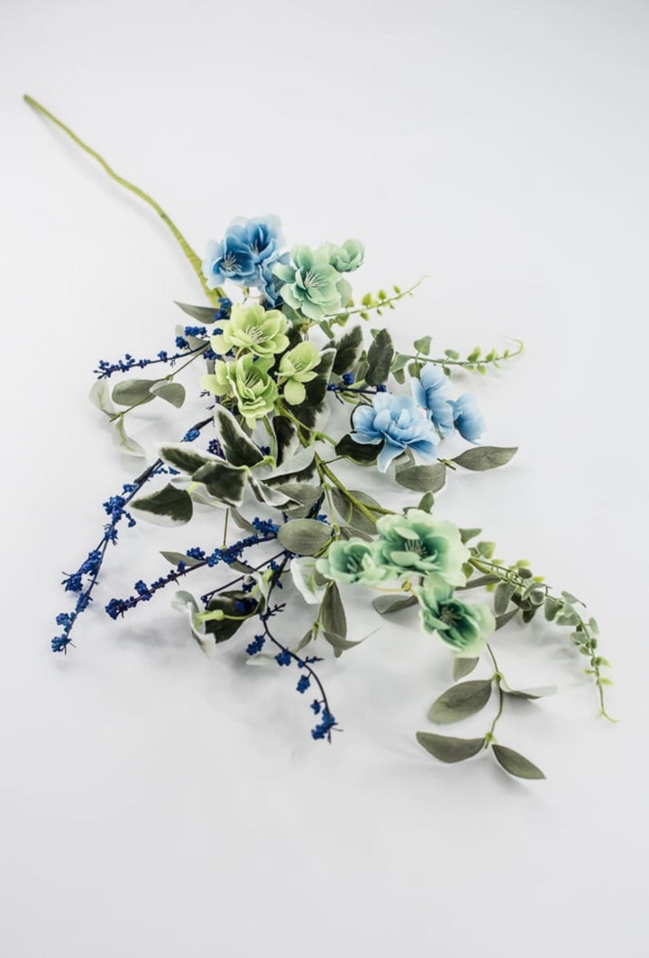 Blue And Green Mixed Blossom Spray - 30" - Greenery Market65478-BL