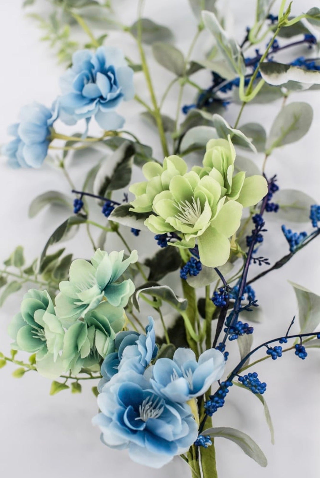 Blue And Green Mixed Blossom Spray - 30" - Greenery Market65478-BL