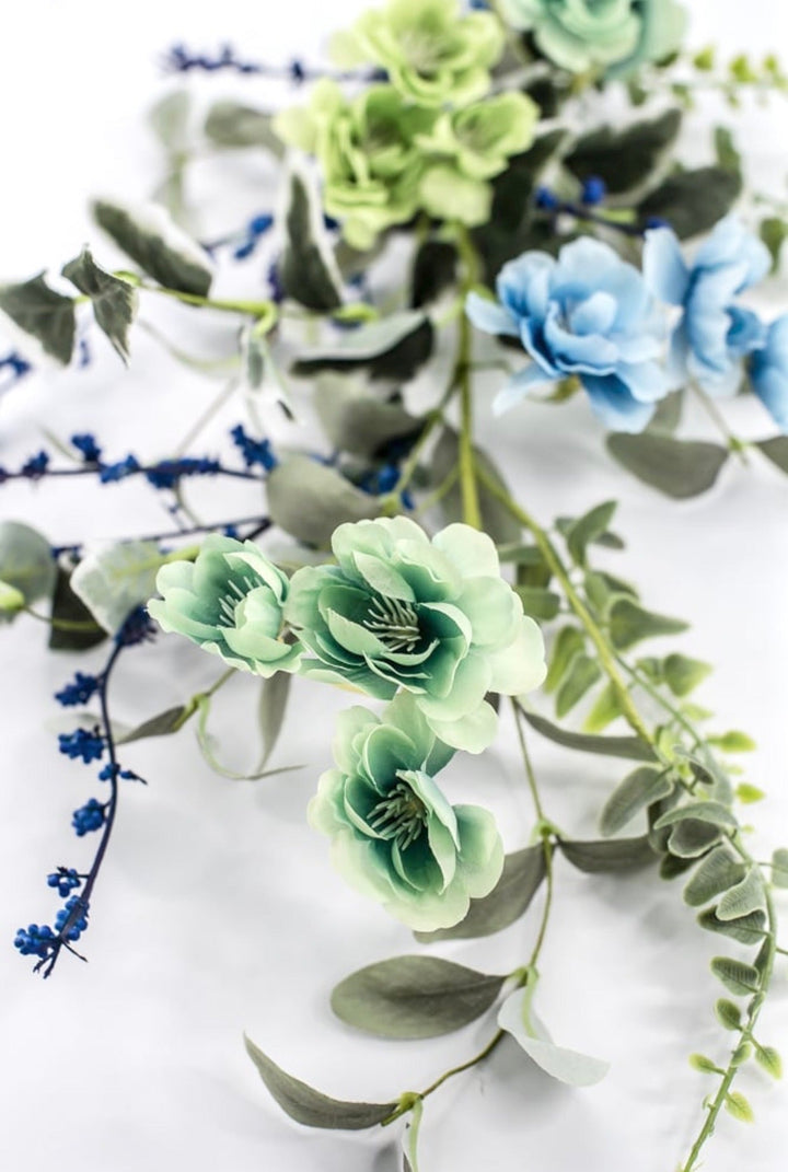 Blue And Green Mixed Blossom Spray - 30" - Greenery Market65478-BL