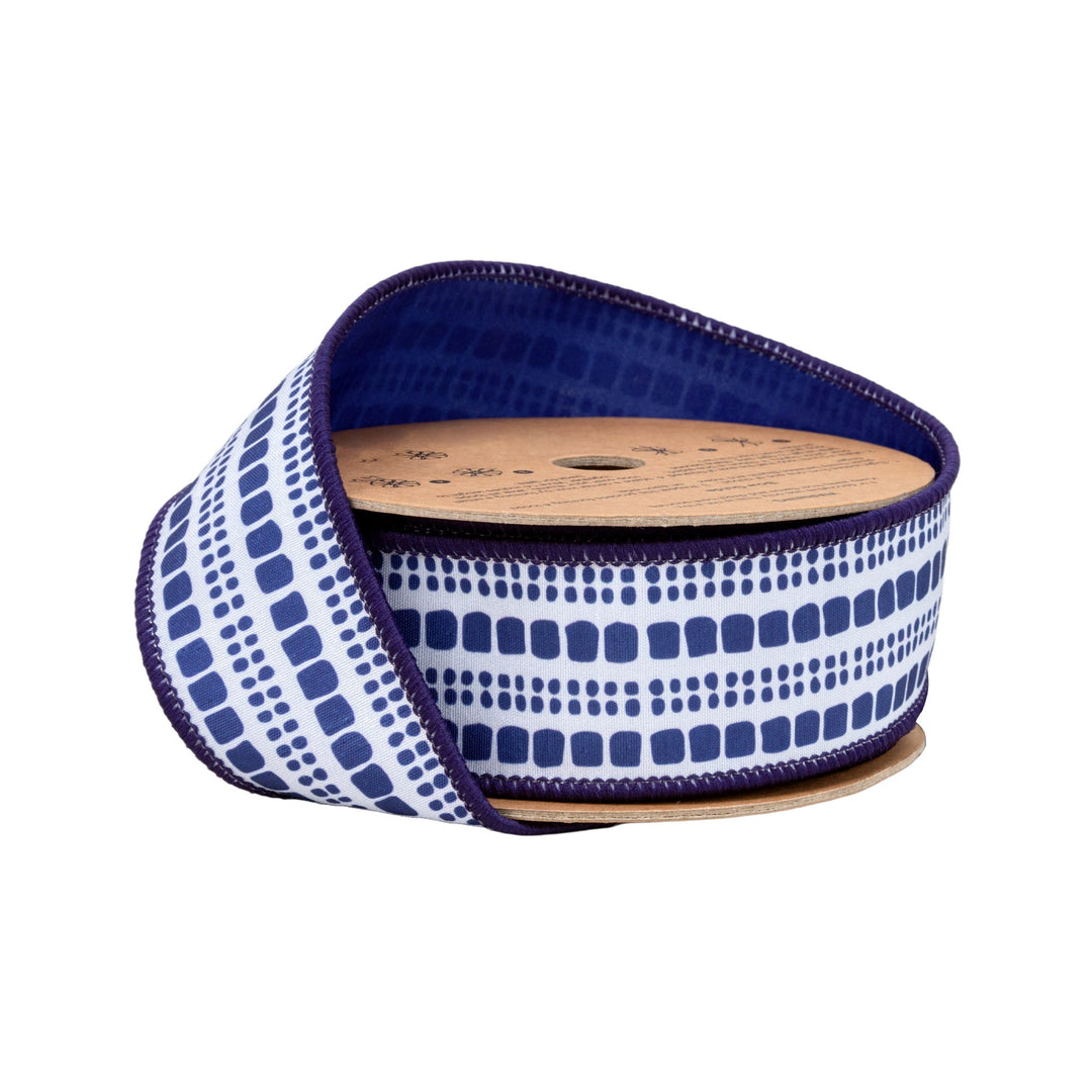 Blue and Light Blue Bias Plaid with Blue Backing Wired Dupioni Ribbon - 1.5" - Greenery MarketWired Ribbon9377W-018-38E