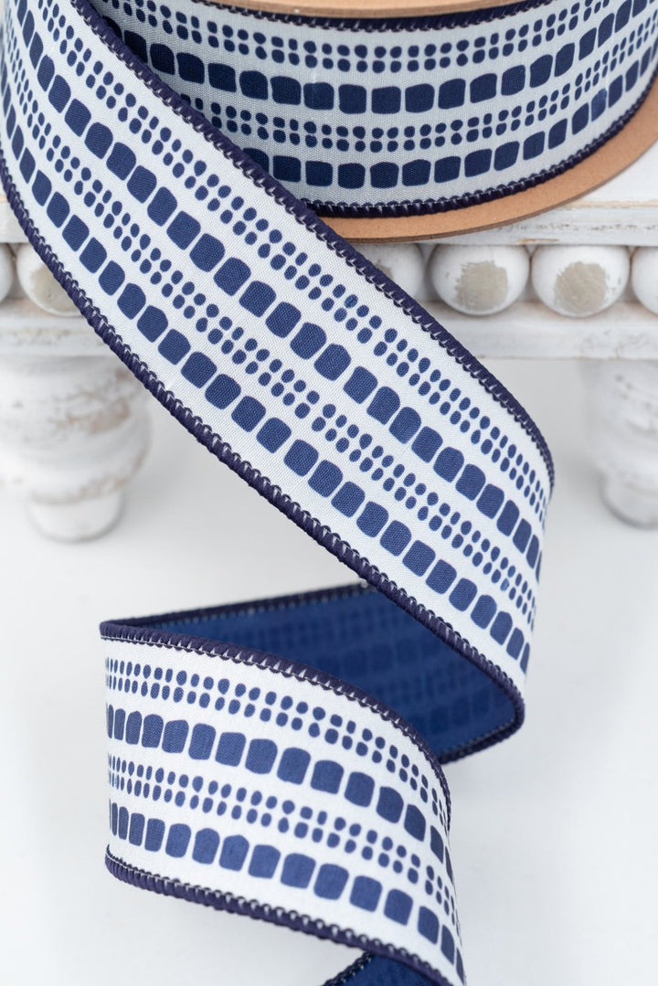 Blue and Light Blue Bias Plaid with Blue Backing Wired Dupioni Ribbon - 1.5" - Greenery MarketWired Ribbon9377W-018-38E