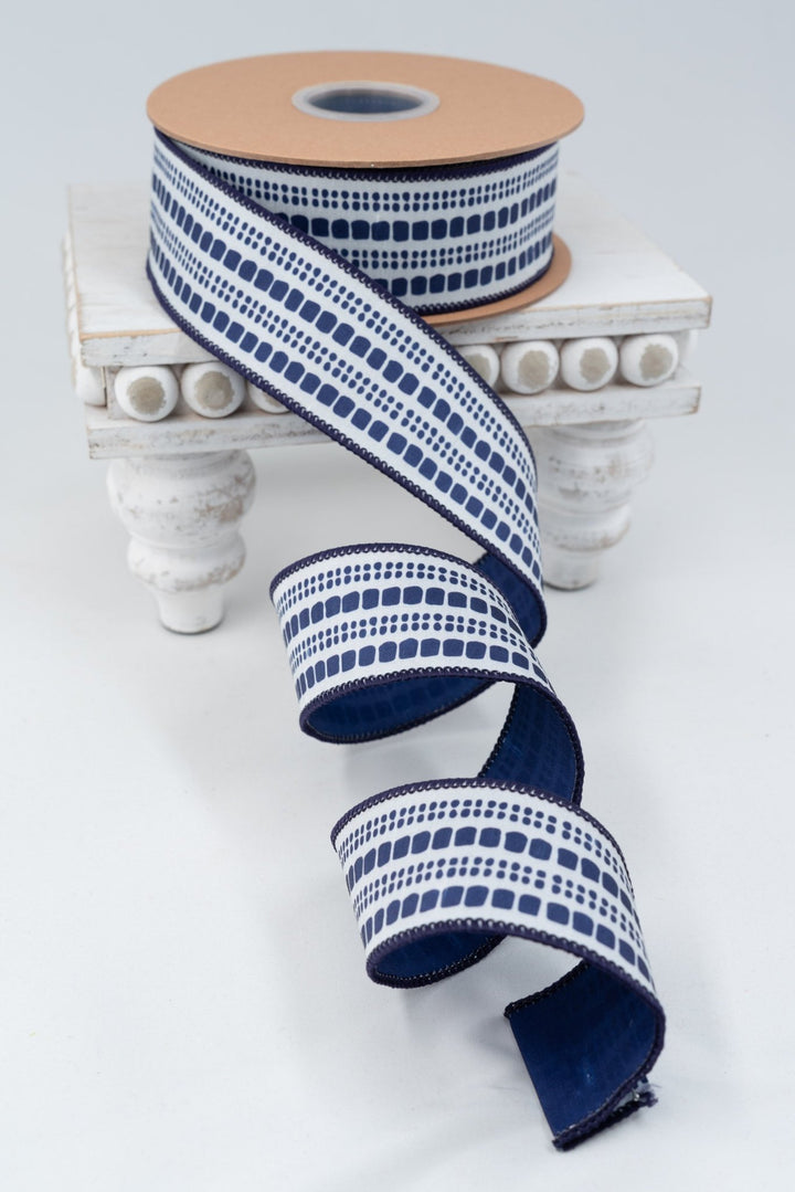 Blue and Light Blue Bias Plaid with Blue Backing Wired Dupioni Ribbon - 1.5" - Greenery MarketWired Ribbon9377W-018-38E