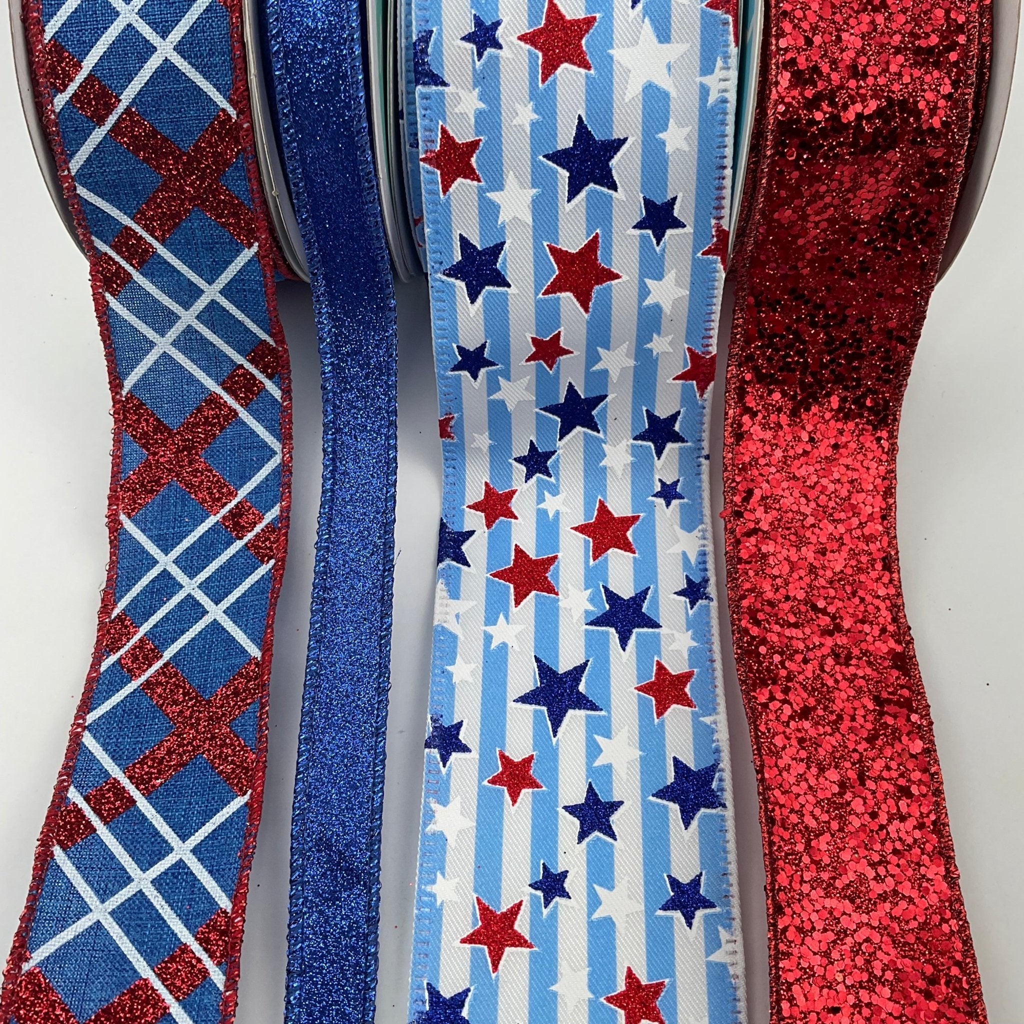 blue and red stars Patriotic bow bundle x 4 ribbons - Greenery MarketWired ribbon