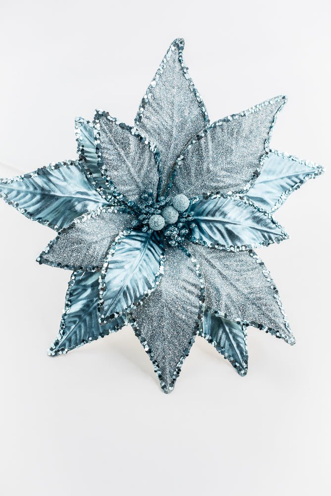Blue and Silver Metallic Poinsettia Stem - Greenery Market86325BL