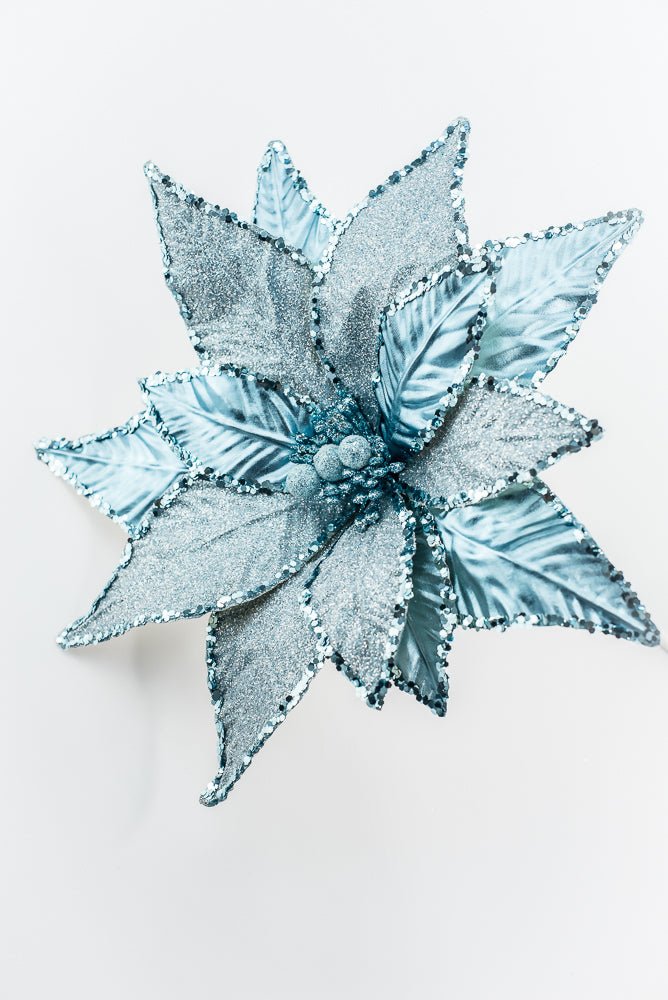 Blue and Silver Metallic Poinsettia Stem - Greenery Market86325BL