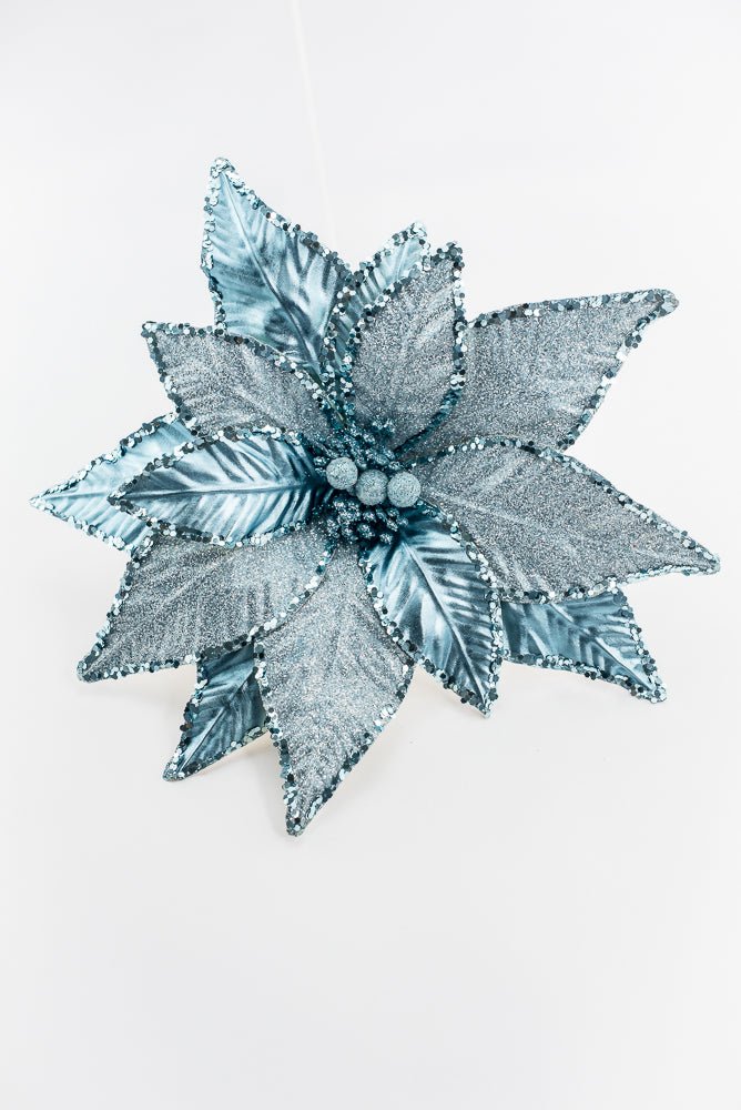 Blue and Silver Metallic Poinsettia Stem - Greenery Market86325BL