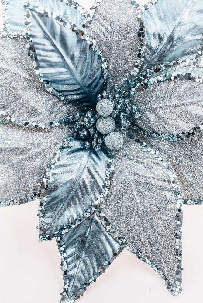 Blue and Silver Metallic Poinsettia Stem - Greenery Market86325BL