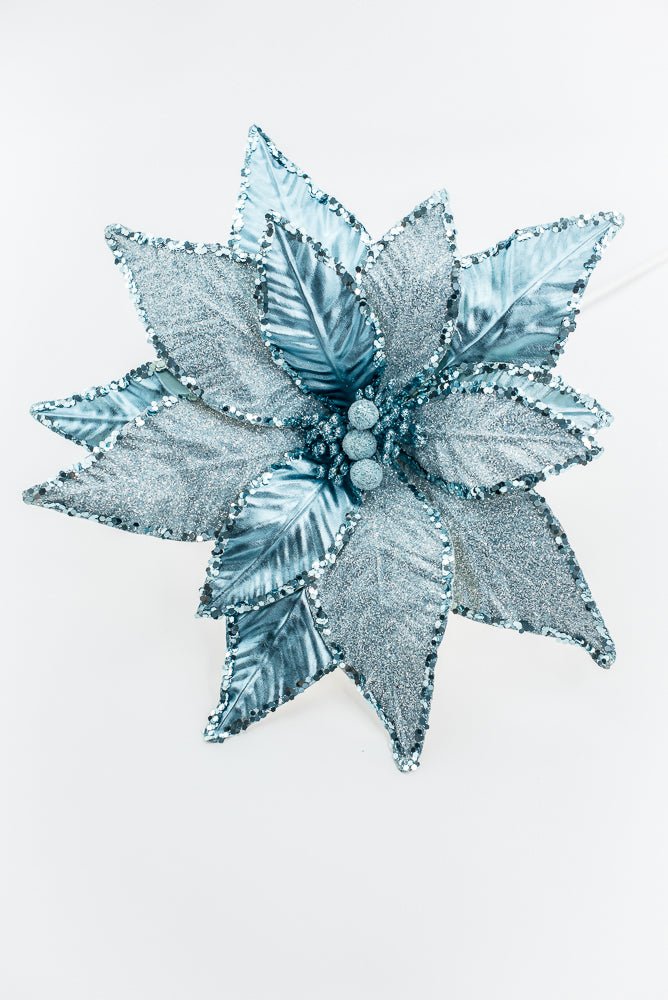 Blue and Silver Metallic Poinsettia Stem - Greenery Market86325BL